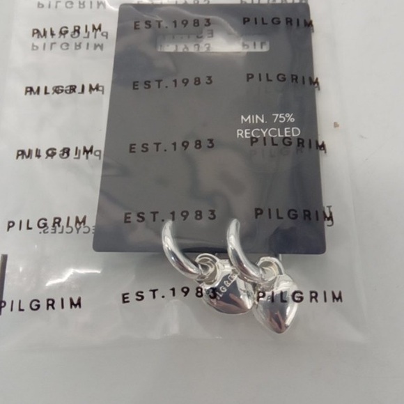 PILGRIM SOPHIA RECYCLED HEART HOOP EARRINGS - 11MM - SILVER PLATED - BRAND NEW - Picture 3 of 6